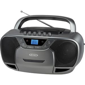 JENSEN CD-590-GR Radio/CD Player/Cassette Recorder Boombox - 1 x Disc Integrated Stereo Speaker - Gray, Black LCD - CD-DA, MP3 - Auxiliary Input