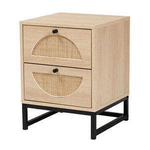 Baxton Studio Ardon 2-Drawer Nightstand With Natural Rattan