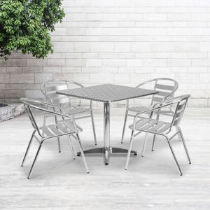 Flash Furniture Square Metal Indoor/Outdoor Table Set With 4 Slat-Back Chairs