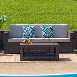 Flash Furniture Faux Rattan Outdoor Sofa With Curved Arms And All-Weather Cushions