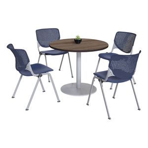 KFI Studios KOOL Round Pedestal Table With 4 Stacking Chairs