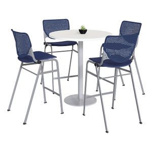 KFI Studios KOOL Round Pedestal Table With 4 Stacking Chairs