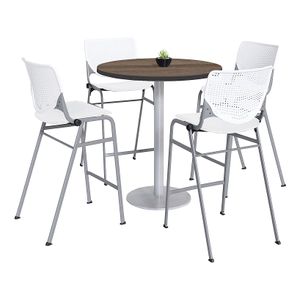KFI Studios KOOL Round Pedestal Table With 4 Stacking Chairs