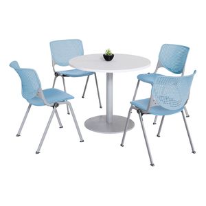 KFI Studios KOOL Round Pedestal Table With 4 Stacking Chairs