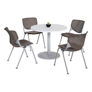 KFI Studios KOOL Round Pedestal Table With 4 Stacking Chairs