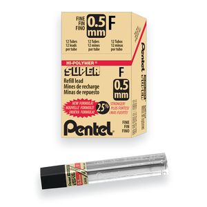 Pentel® Super Hi-Polymer® Leads, 0.5 mm, F, Medium, 12 Leads Per Tube