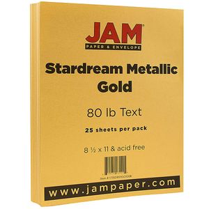 JAM Paper® Printer Paper, Letter Size (8 1/2" x 11"), 32 Lb, Gold Metallic, Ream Of 25 Sheets