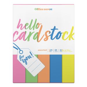 Office Depot® Bright School Card Stock, Assorted Neon Colors, Letter (8.5" x 11"), 65 Lb, Pack Of 125