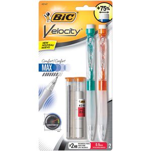 BIC® Velocity Max Mechanical Pencils, Thick Point, 0.9 mm, #2 HB Lead, Assorted Barrel Colors, Pack Of 2