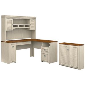 Bush Furniture Fairview 60"W L Shaped Desk With Hutch And Small Storage Cabinet