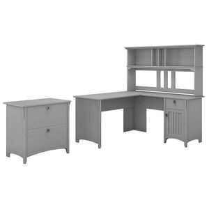Bush Furniture Salinas 60"W L Shaped Desk with Hutch and Lateral File Cabinet
