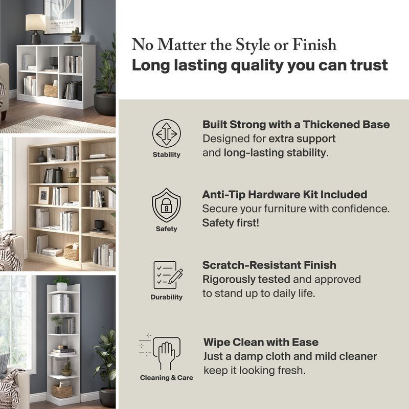 Bush Furniture Universal 71H Tall 5 Shelf Bookcase White Standard Delivery
