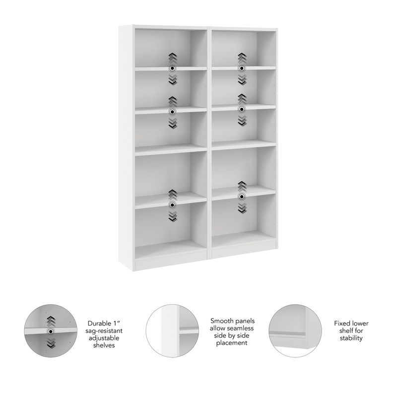 Bush Furniture Universal 71H Tall 5 Shelf Bookcase White Standard Delivery