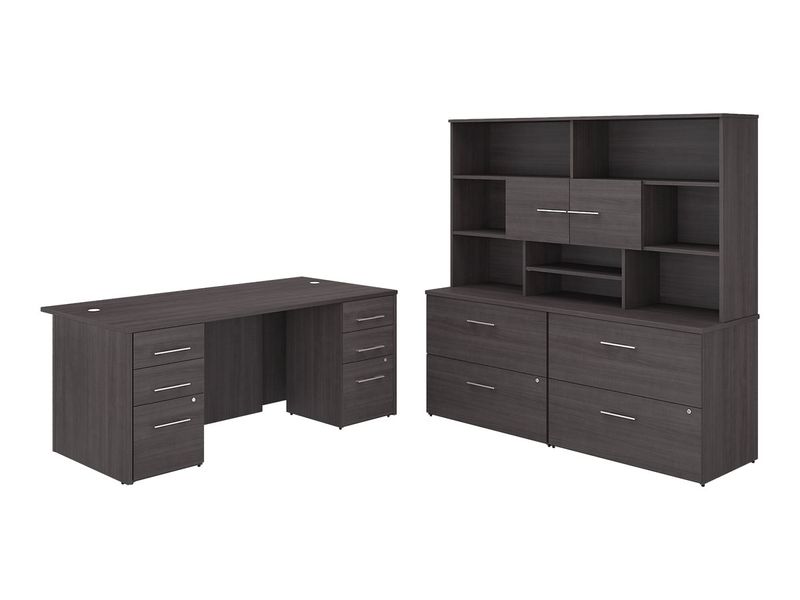 Bush Business Furniture Office 500 72W Executive Computer Desk With Lateral File Cabinets And Hutch Storm Gray Standard Delivery