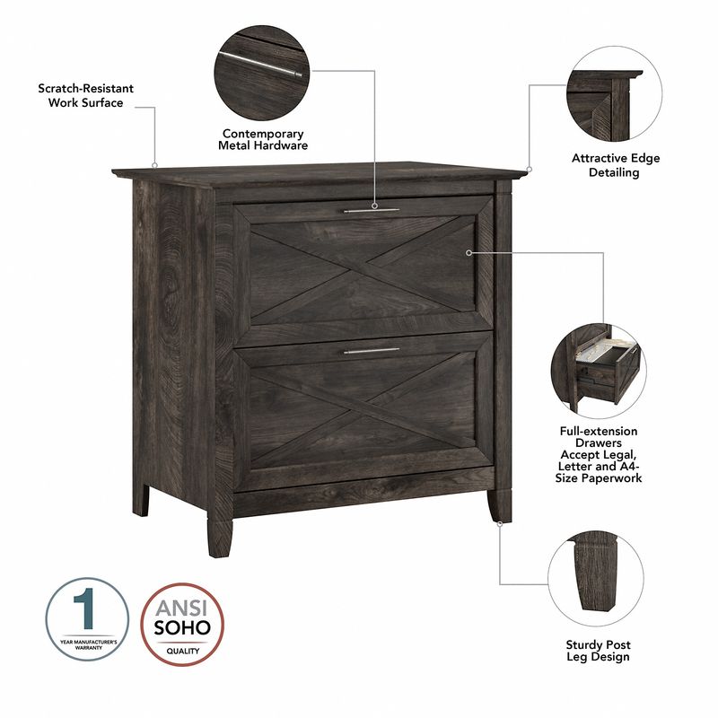 Bush Furniture Key West 54W Computer Desk With 2Drawer Lateral File Cabinet And 5Shelf Bookcase Dark Gray Hickory Standard Delivery