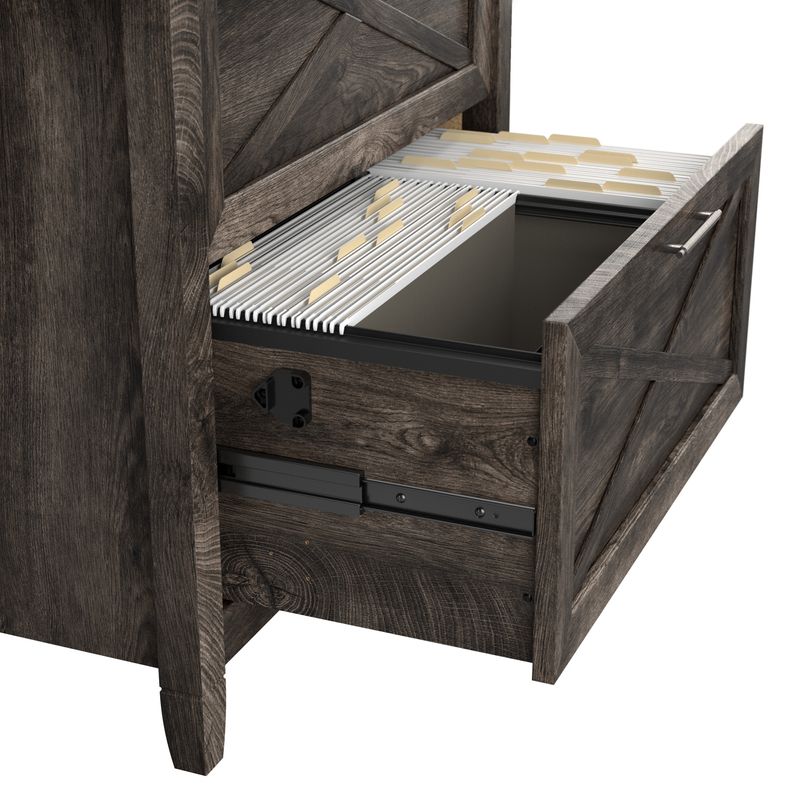 Bush Business Furniture Key West 60W LShaped Corner Desk With 2Drawer Lateral File Cabinet Dark Gray Hickory Standard Delivery