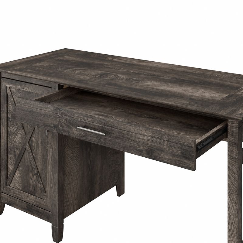 Bush Furniture Key West 54W Computer Desk With 2Drawer Lateral File Cabinet And 5Shelf Bookcase Dark Gray Hickory Standard Delivery