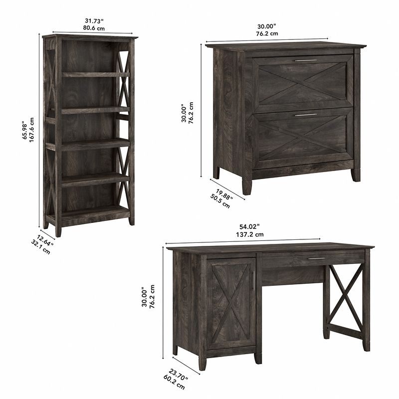 Bush Furniture Key West 54W Computer Desk With 2Drawer Lateral File Cabinet And 5Shelf Bookcase Dark Gray Hickory Standard Delivery