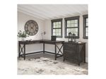 Bush Business Furniture Key West 60W LShaped Corner Desk With 2Drawer Lateral File Cabinet Dark Gray Hickory Standard Delivery