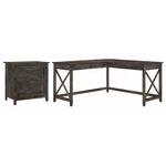 Bush Business Furniture Key West 60W LShaped Corner Desk With 2Drawer Lateral File Cabinet Dark Gray Hickory Standard Delivery
