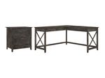 Bush Business Furniture Key West 60W LShaped Corner Desk With 2Drawer Lateral File Cabinet Dark Gray Hickory Standard Delivery