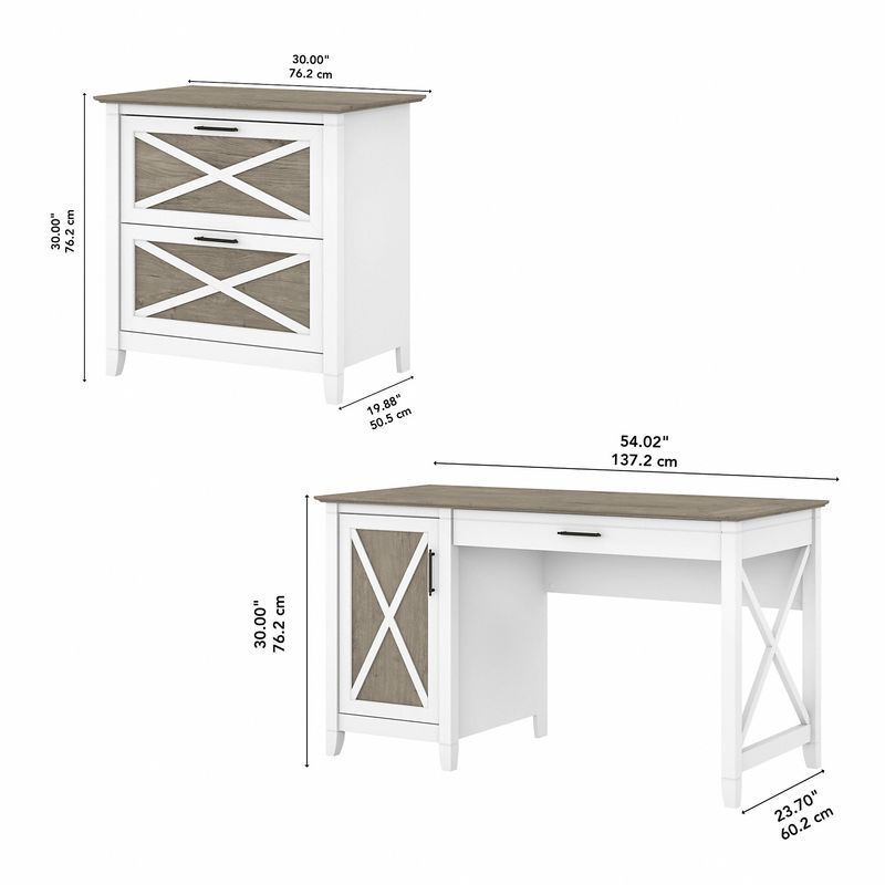 Bush Furniture Key West 54W Computer Desk With Storage And 2Drawer Lateral File Cabinet Shiplap GrayPure White Standard Delivery