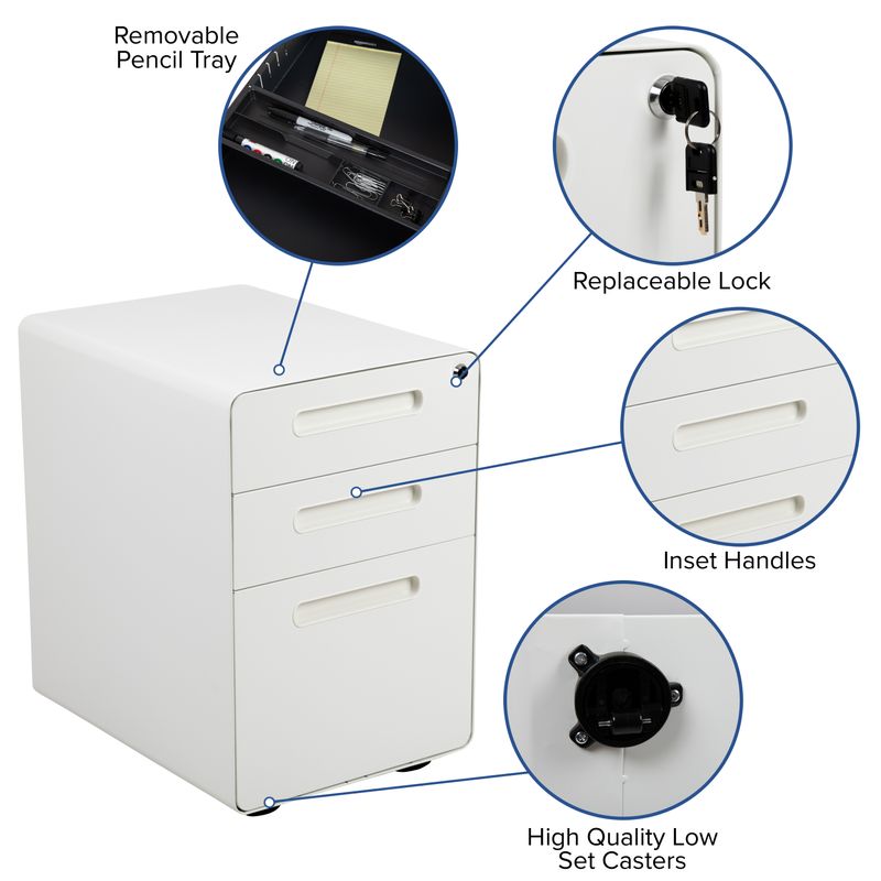 Flash Furniture Work From Home Desk And Chair Set With Adjustable Computer Desk LeatherSoft Office Chair And Locking Mobile Filing Cabinet White