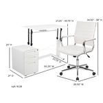 Flash Furniture Work From Home Desk And Chair Set With Adjustable Computer Desk LeatherSoft Office Chair And Locking Mobile Filing Cabinet White
