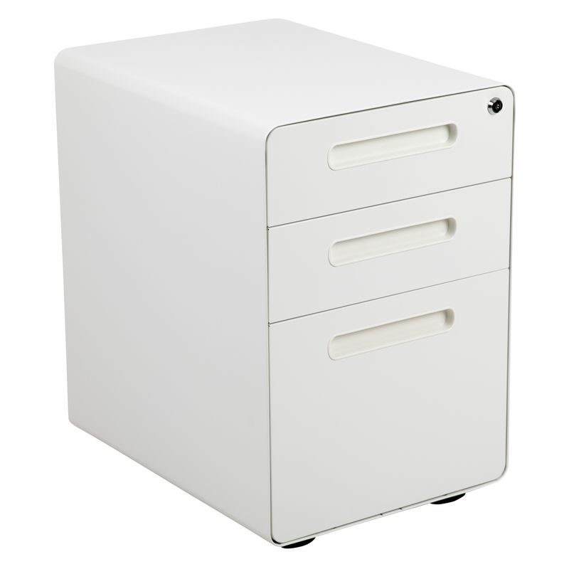 Flash Furniture Work From Home Desk And Chair Set With Adjustable Computer Desk LeatherSoft Office Chair And Locking Mobile Filing Cabinet White
