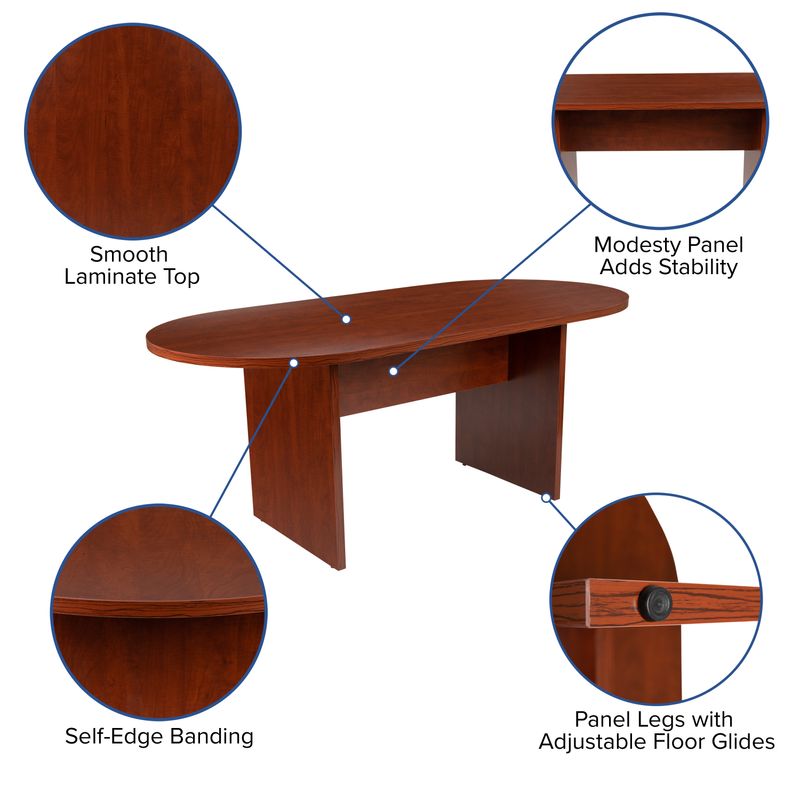 Flash Furniture Oval Conference Table Set with 4 Ribbed Executive Chairs Cherry