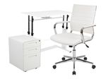 Flash Furniture Work From Home Desk And Chair Set With Adjustable Computer Desk LeatherSoft Office Chair And Locking Mobile Filing Cabinet White