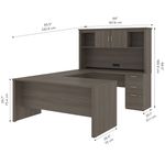 Bestar Logan UShaped Desk With Hutch Lateral File Cabinet And Bookcase Bark Gray