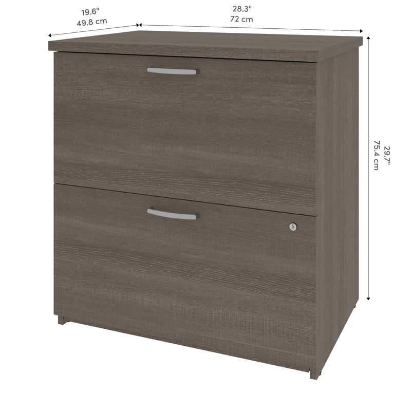 Bestar Logan UShaped Desk With Hutch Lateral File Cabinet And Bookcase Bark Gray