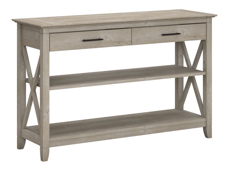 Bush Furniture Key West Console Table With Drawers And Shelves Washed Gray Standard Delivery