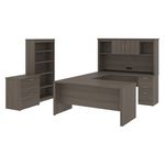 Bestar Logan UShaped Desk With Hutch Lateral File Cabinet And Bookcase Bark Gray