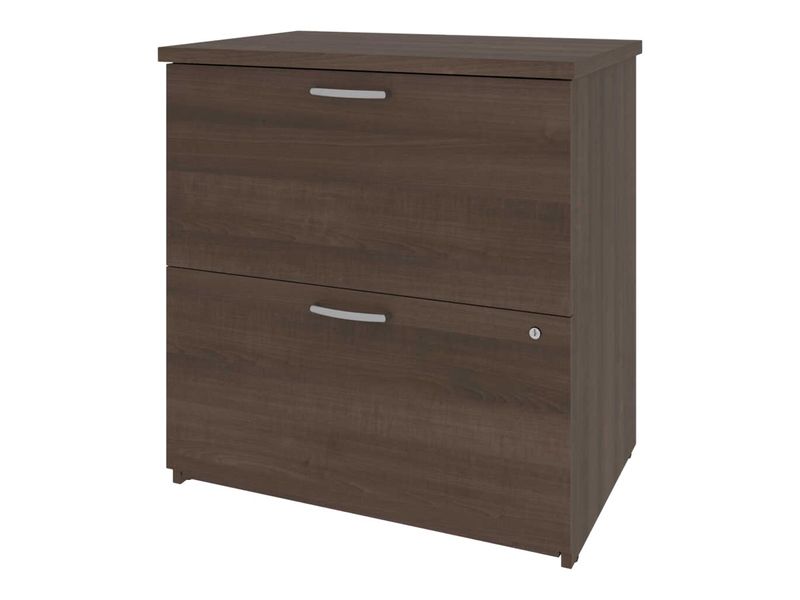 Bestar Logan UShaped Desk With Hutch Lateral File Cabinet And Bookcase Bark Gray