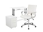 Flash Furniture Work From Home Desk And Chair Set With Adjustable Computer Desk LeatherSoft Office Chair And Locking Mobile Filing Cabinet White