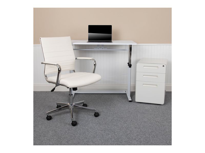 Flash Furniture Work From Home Desk And Chair Set With Adjustable Computer Desk LeatherSoft Office Chair And Locking Mobile Filing Cabinet White