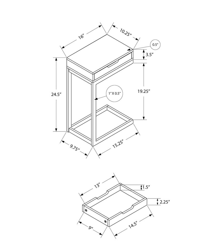 Monarch Specialties Mona Accent Table 2412H x 16W x 1014D White