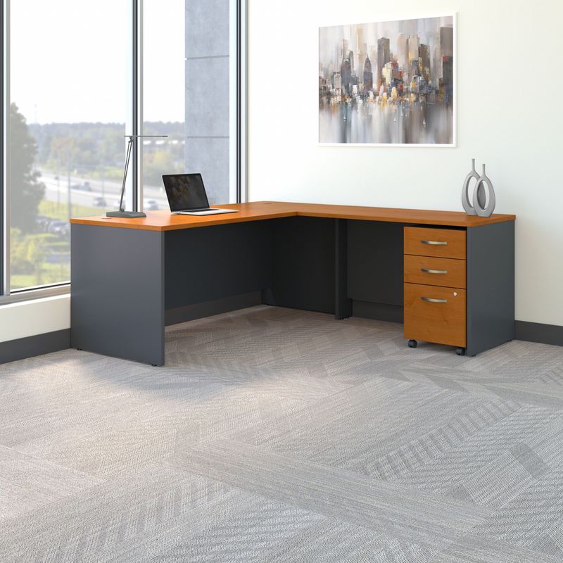 Bush Business Furniture Components 72W L Shaped Desk with 3 Drawer Mobile File Cabinet Natural CherryGraphite Gray Standard Delivery