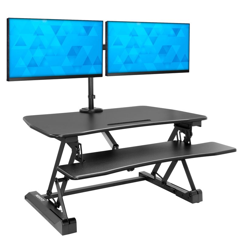 MountIt 33W Electric Adjustable Height SitStand Desk Converter With Dual Monitor Mount Black