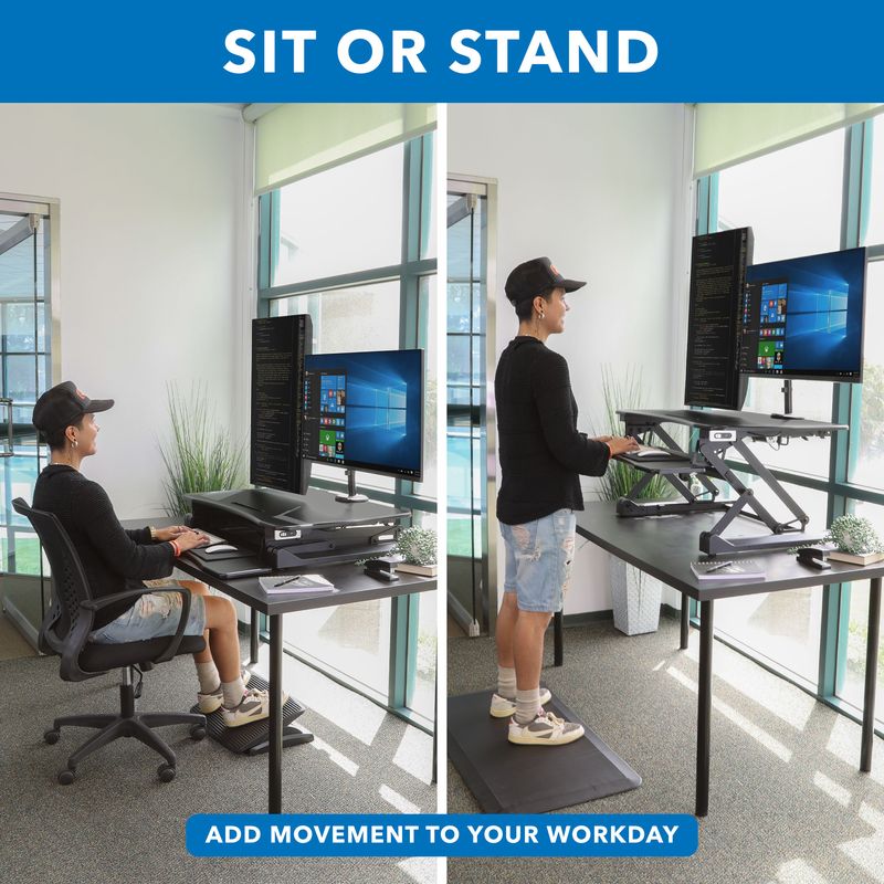MountIt 33W Electric Adjustable Height SitStand Desk Converter With Dual Monitor Mount Black