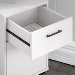 Bush Business Furniture Key West 60W LShaped Corner Desk With Mobile File Cabinet And 5Shelf Bookcase Pure White Oak Standard Delivery