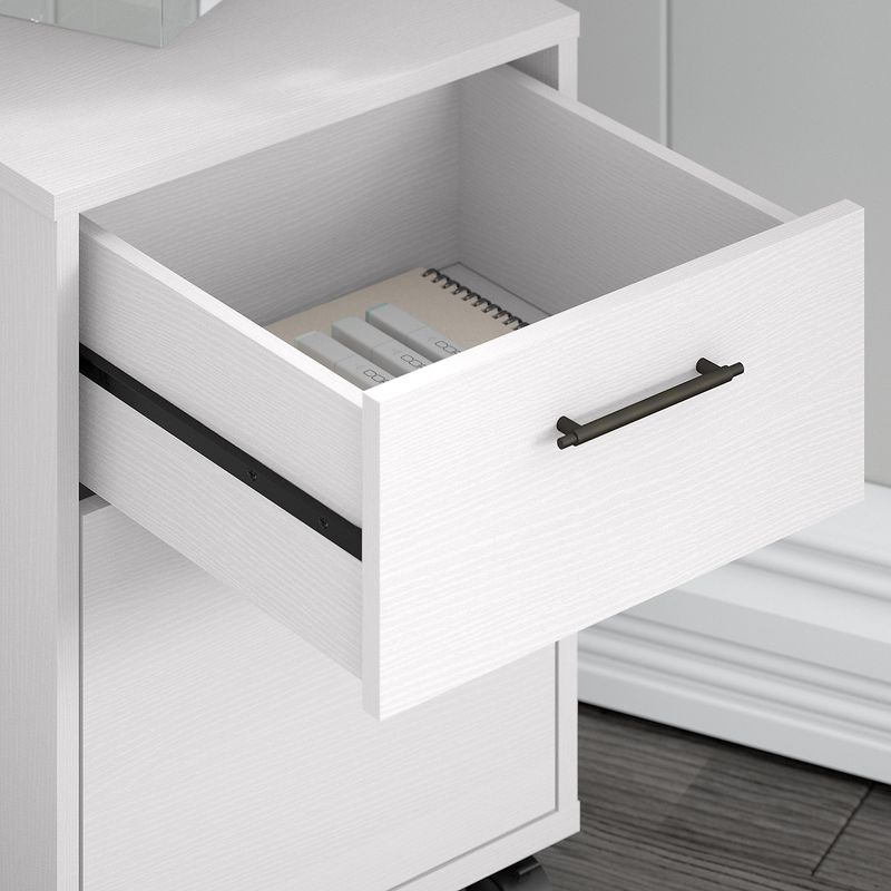 Bush Business Furniture Key West 60W LShaped Corner Desk With Mobile File Cabinet And 5Shelf Bookcase Pure White Oak Standard Delivery