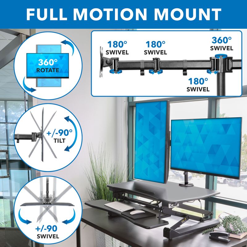 MountIt 33W Electric Adjustable Height SitStand Desk Converter With Dual Monitor Mount Black