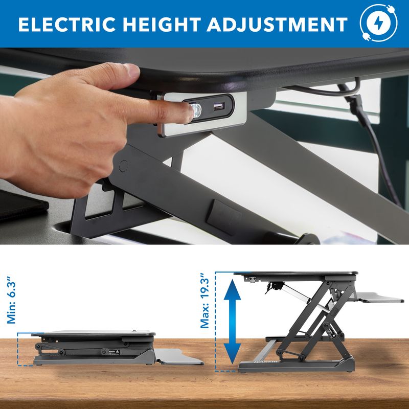 MountIt 33W Electric Adjustable Height SitStand Desk Converter With Dual Monitor Mount Black
