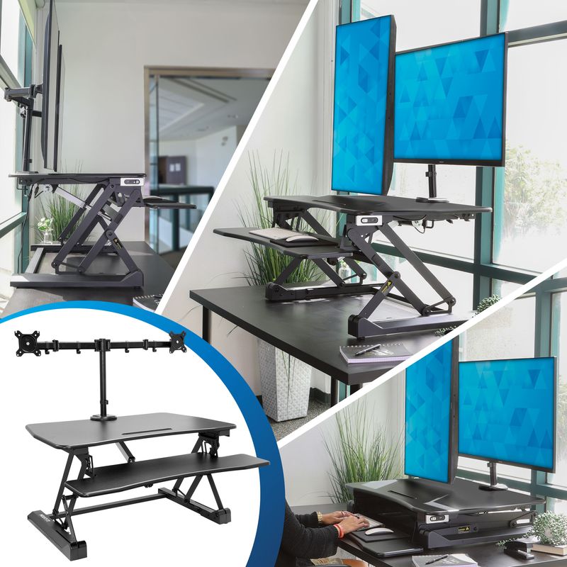 MountIt 33W Electric Adjustable Height SitStand Desk Converter With Dual Monitor Mount Black