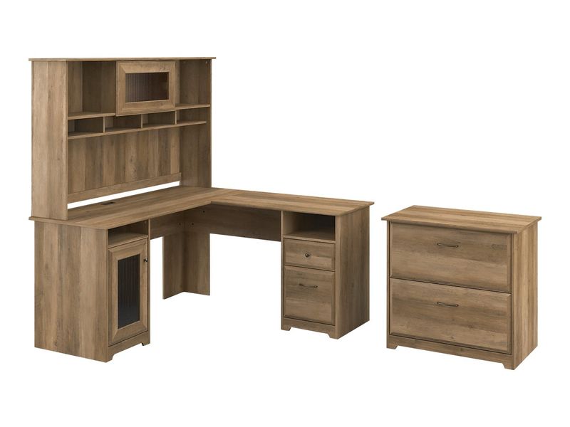 Bush Furniture Cabot 60W LShaped Computer Desk With Hutch And Lateral File Cabinet Reclaimed Pine Standard Delivery