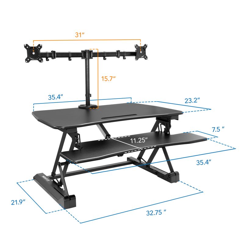 MountIt 33W Electric Adjustable Height SitStand Desk Converter With Dual Monitor Mount Black