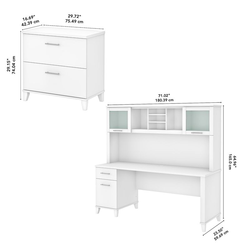 Bush Business Furniture Somerset 72W Office Computer Desk With Hutch And Lateral File Cabinet White Standard Delivery